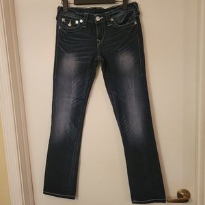 True Religion Slim Straight Crystal Logo Jeans, Size 28